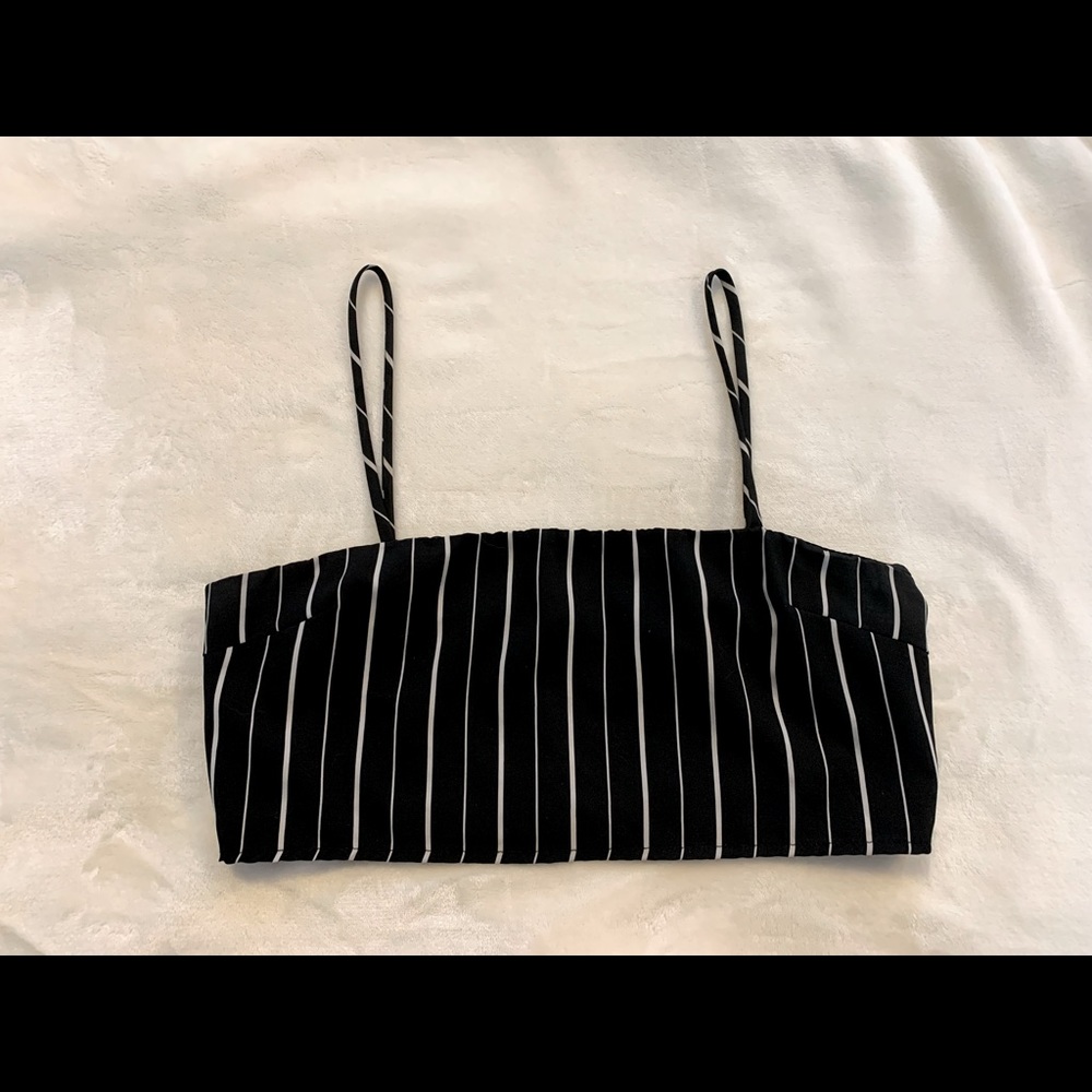 Black and White Stripped Blue Blush Crop Top